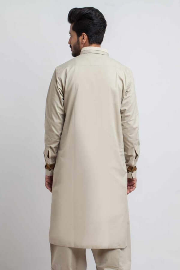 Beige Contrast Cotton Shalwar Kameez (2-Piece) - Image 2