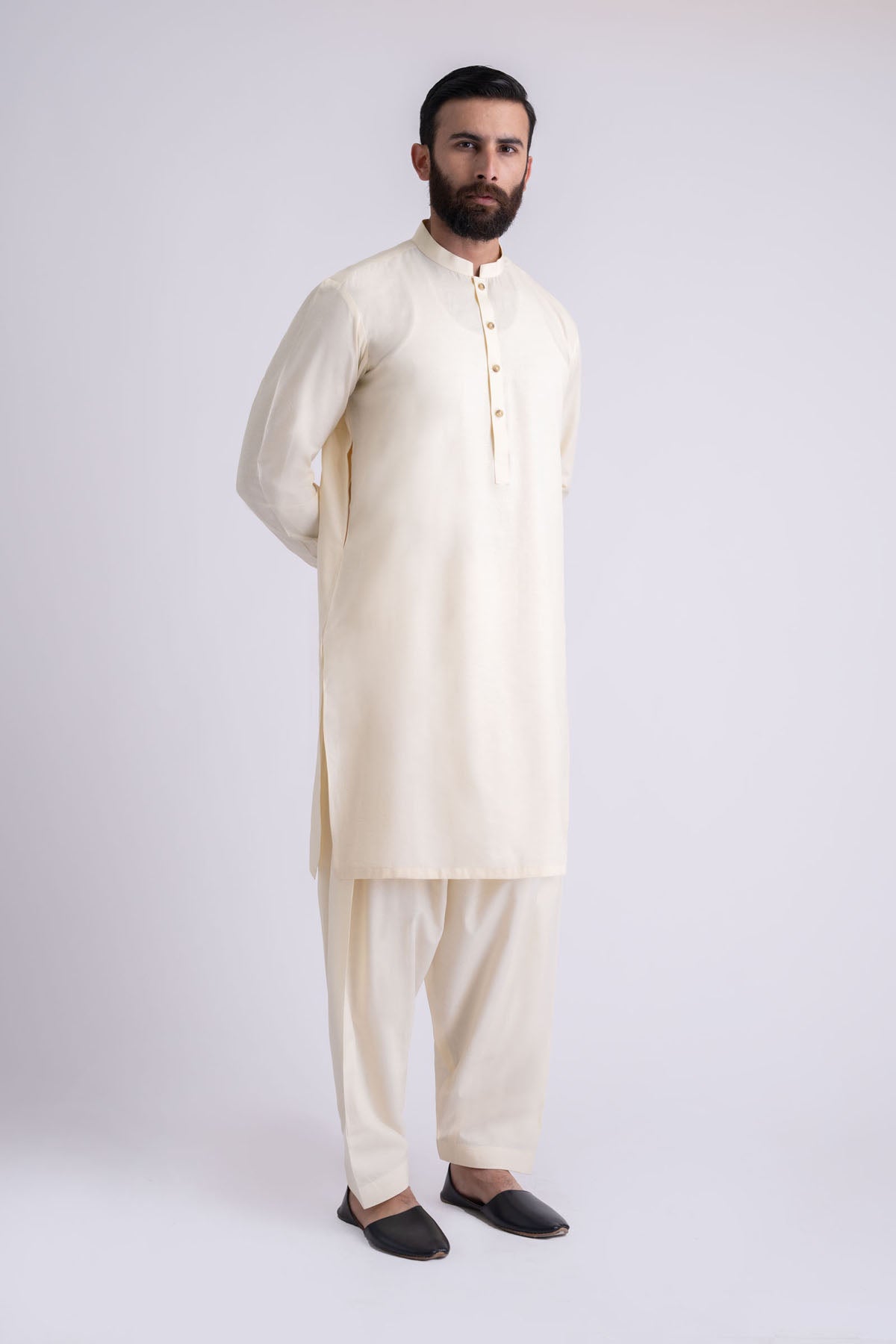 Beige Crystal Karandi Shalwar Kameez (2-Piece) - Image 1