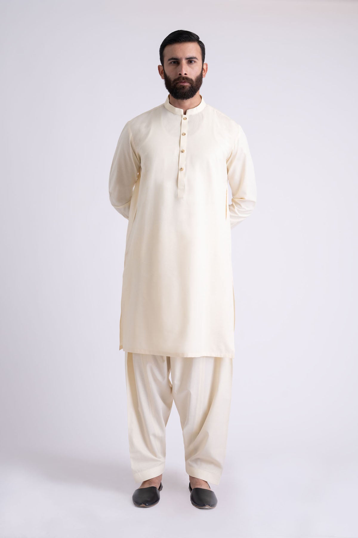 Beige Crystal Karandi Shalwar Kameez (2-Piece) - Image 2