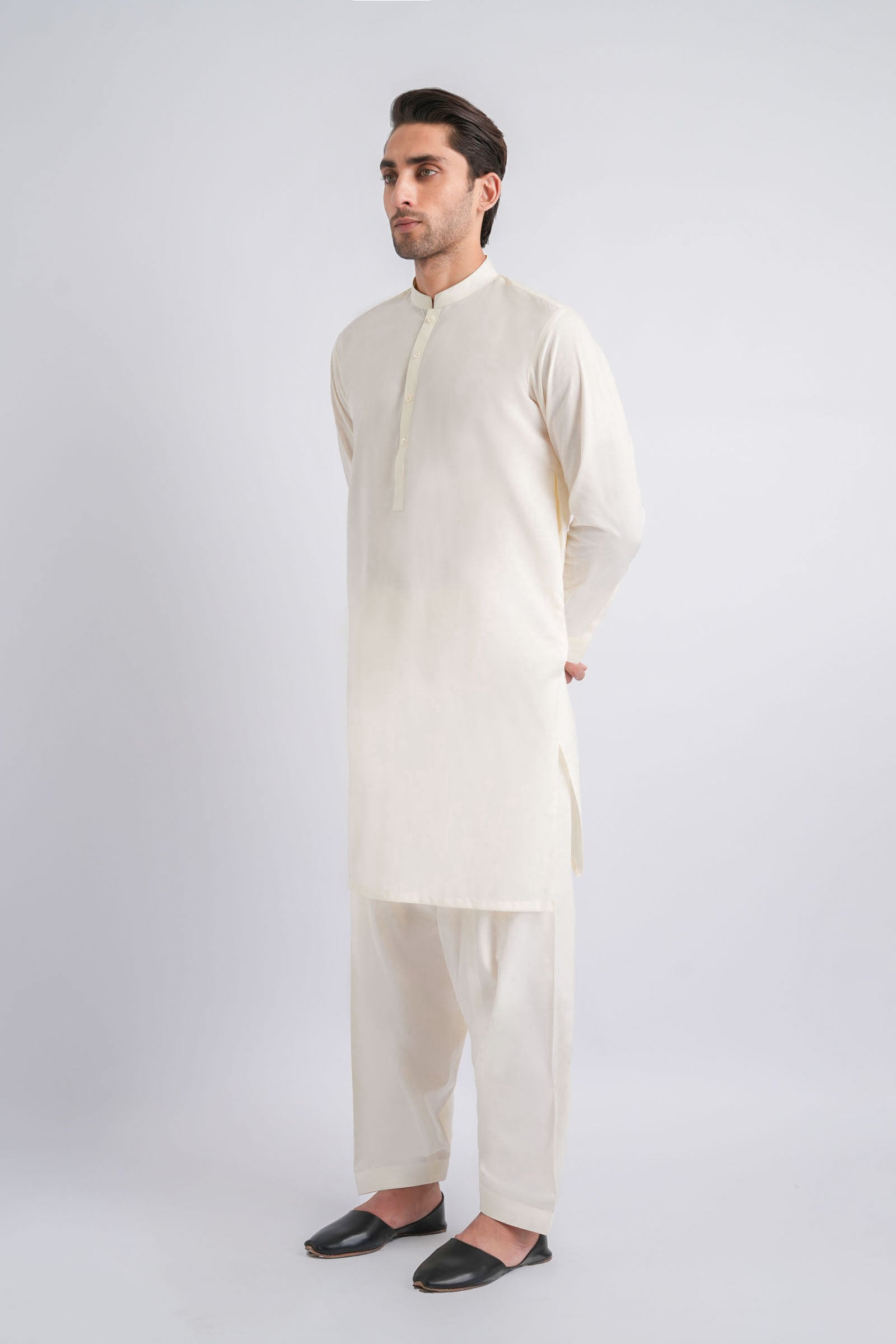 Light Beige Crystal Karandi Shalwar Kameez (2-Piece) - Image 1