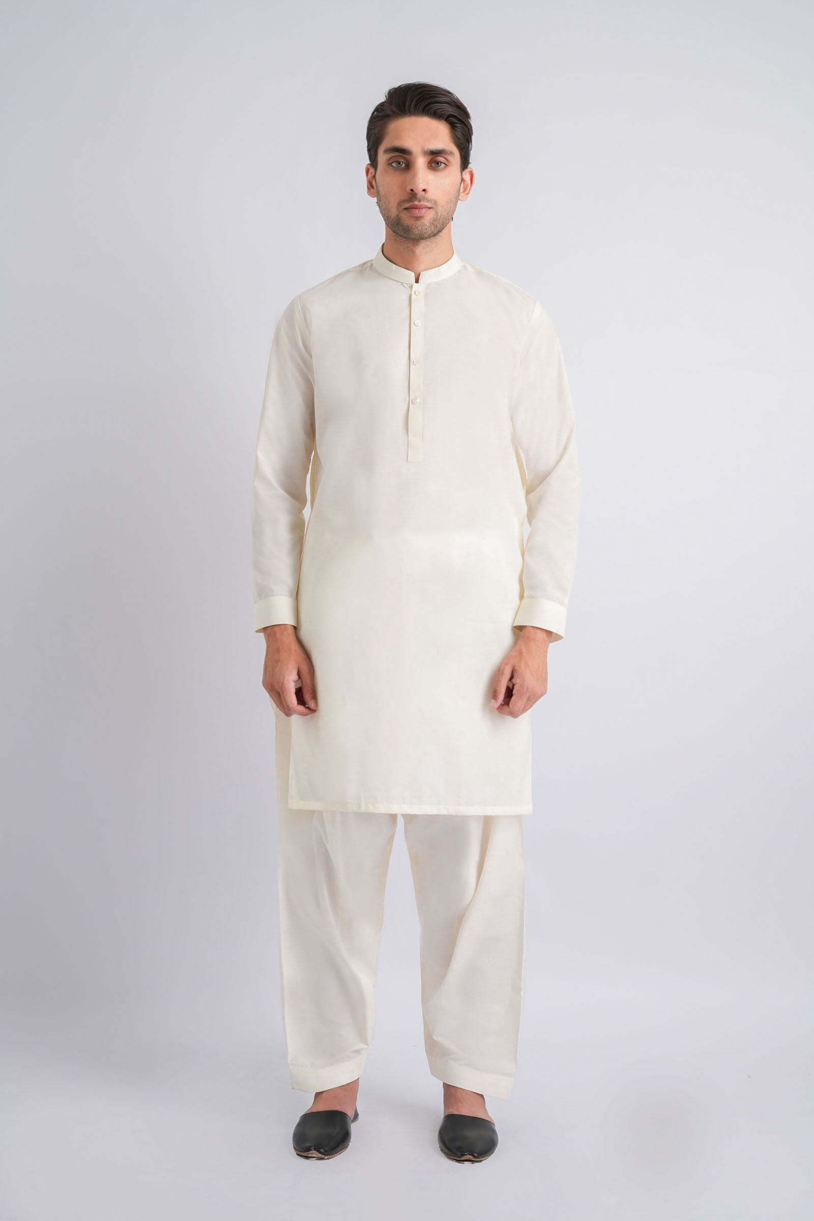 Light Beige Crystal Karandi Shalwar Kameez (2-Piece) - Image 3