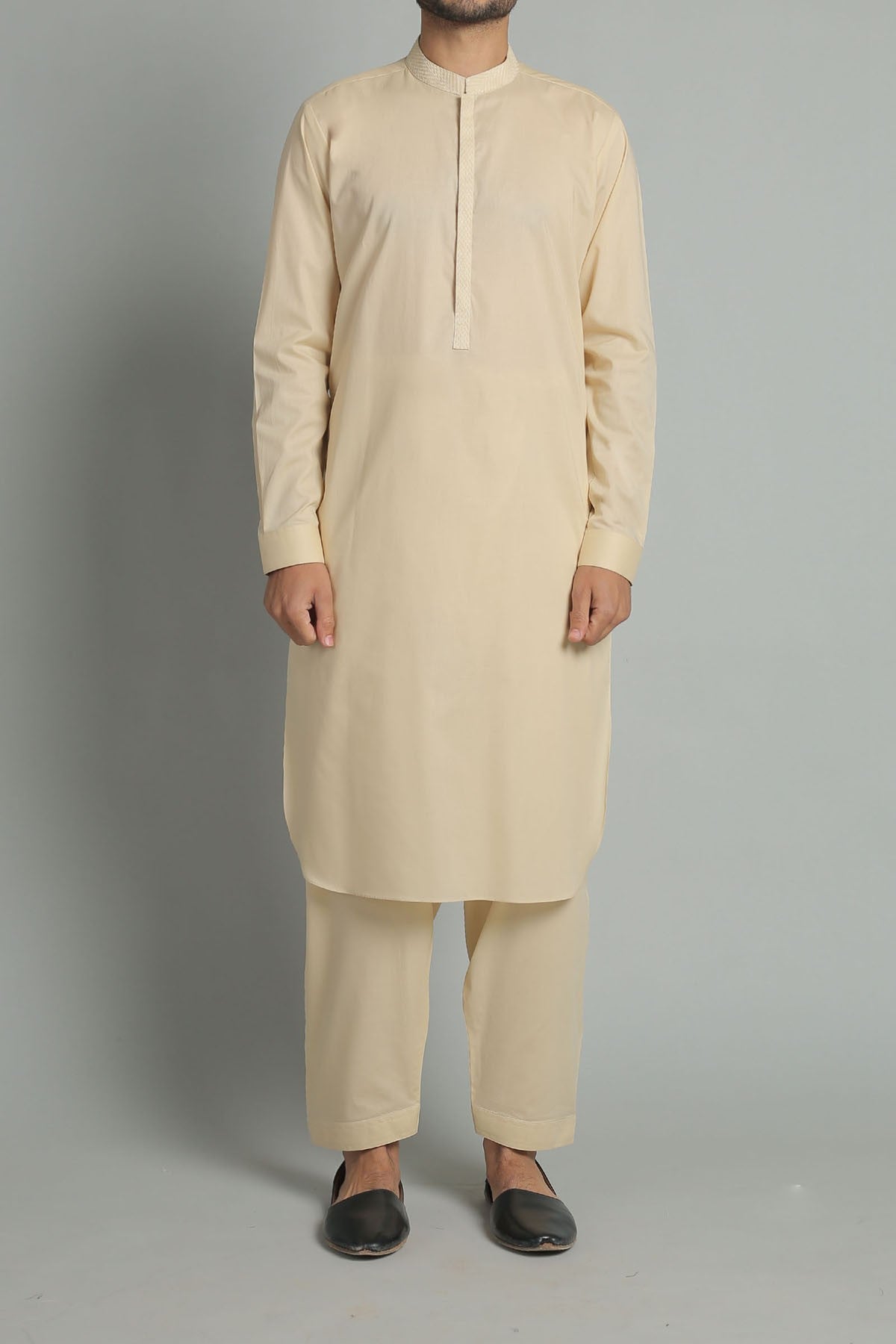 Beige Embroidered Egyptian Cotton Shalwar Kameez (2-Piece) - Image 1