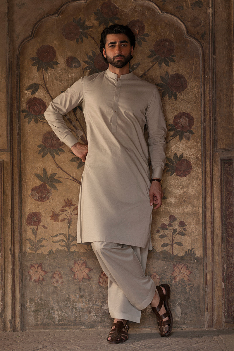 Sand Beige Egyptian Cotton Shalwar Kameez (2-Piece) - Image 2