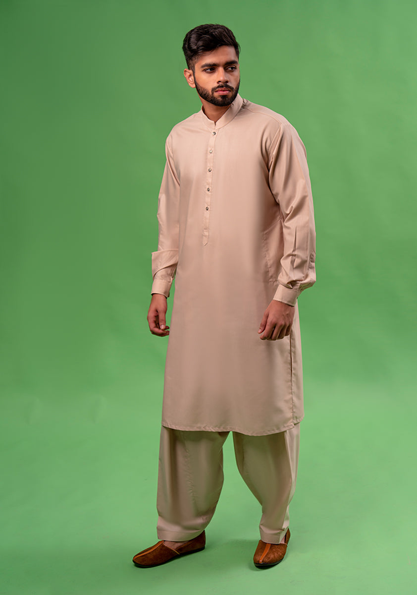 Beige Poly Viscose Shalwar Kameez (2-Piece) - Image 1