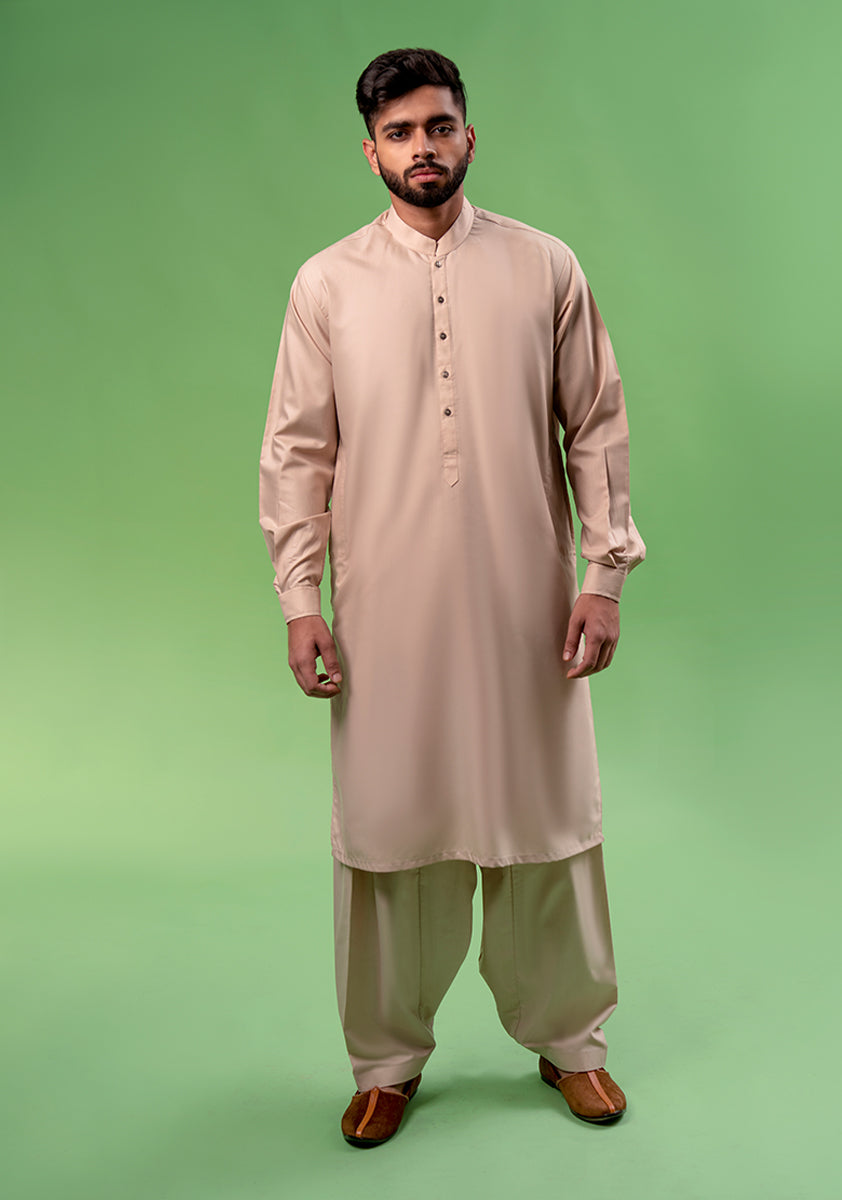 Beige Poly Viscose Shalwar Kameez (2-Piece) - Image 2