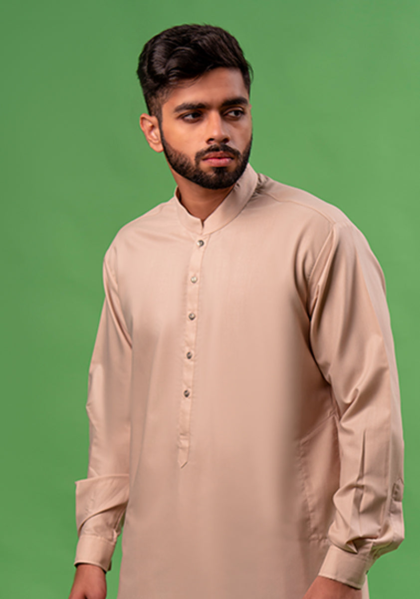 Beige Poly Viscose Shalwar Kameez (2-Piece) - Image 3