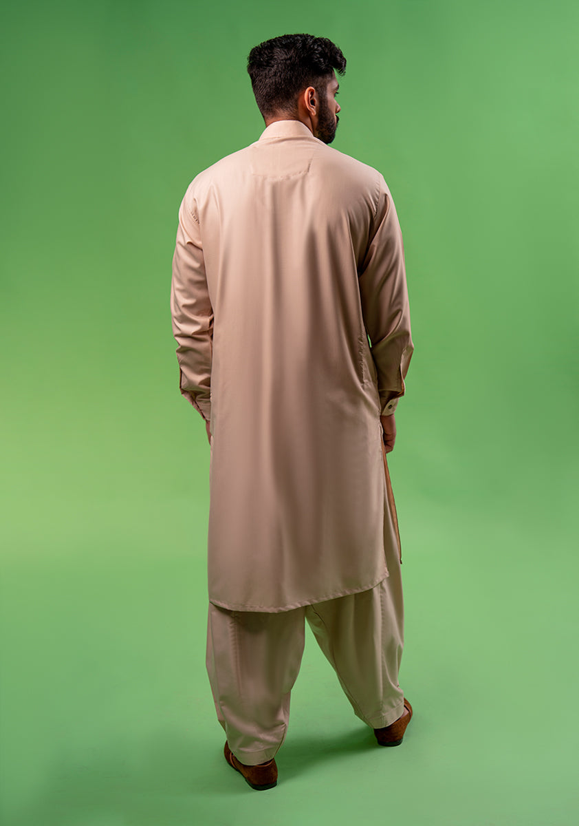 Beige Poly Viscose Shalwar Kameez (2-Piece) - Image 4