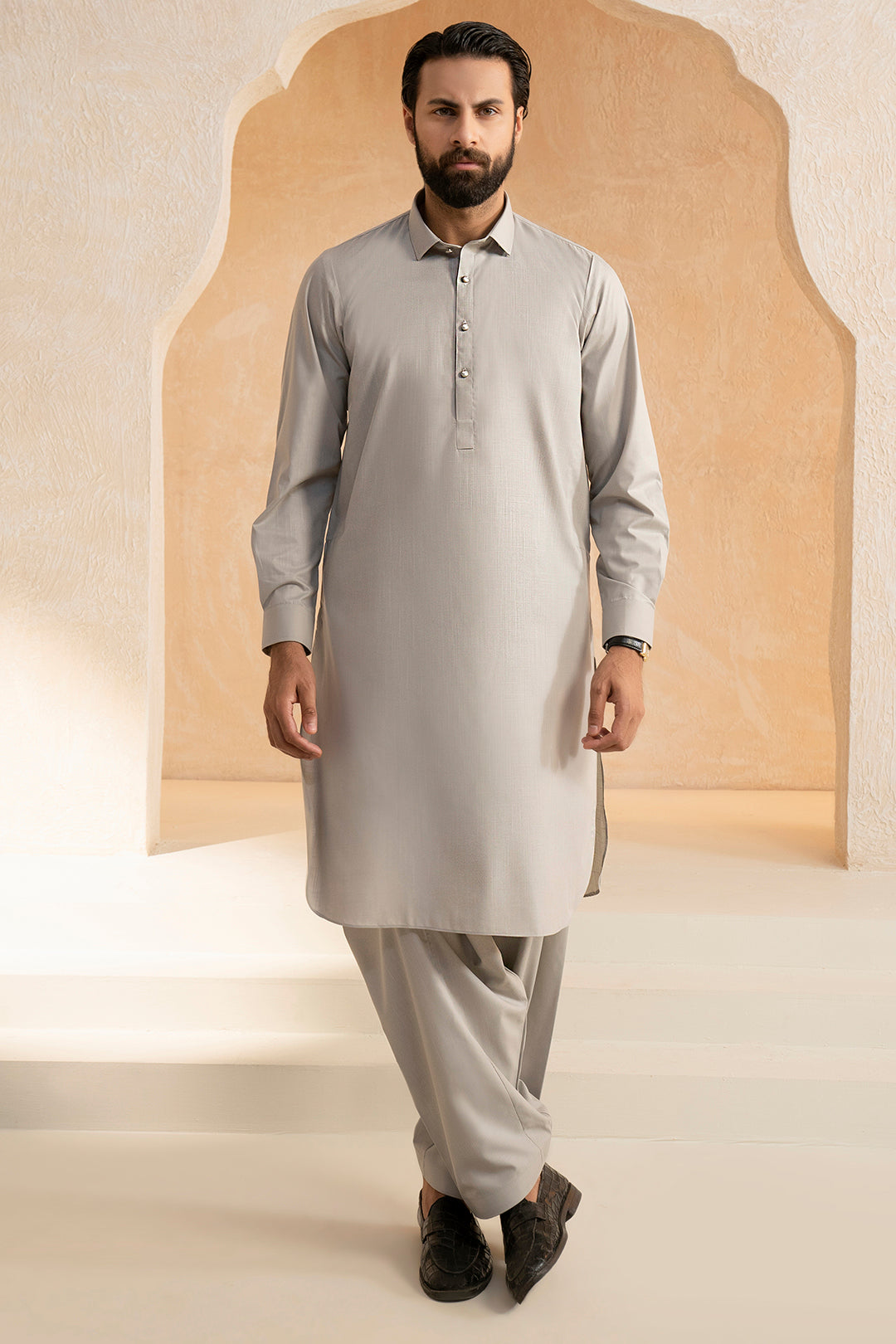 Beige Slub Textured Shalwar Kameez (2-Piece) - Image 2