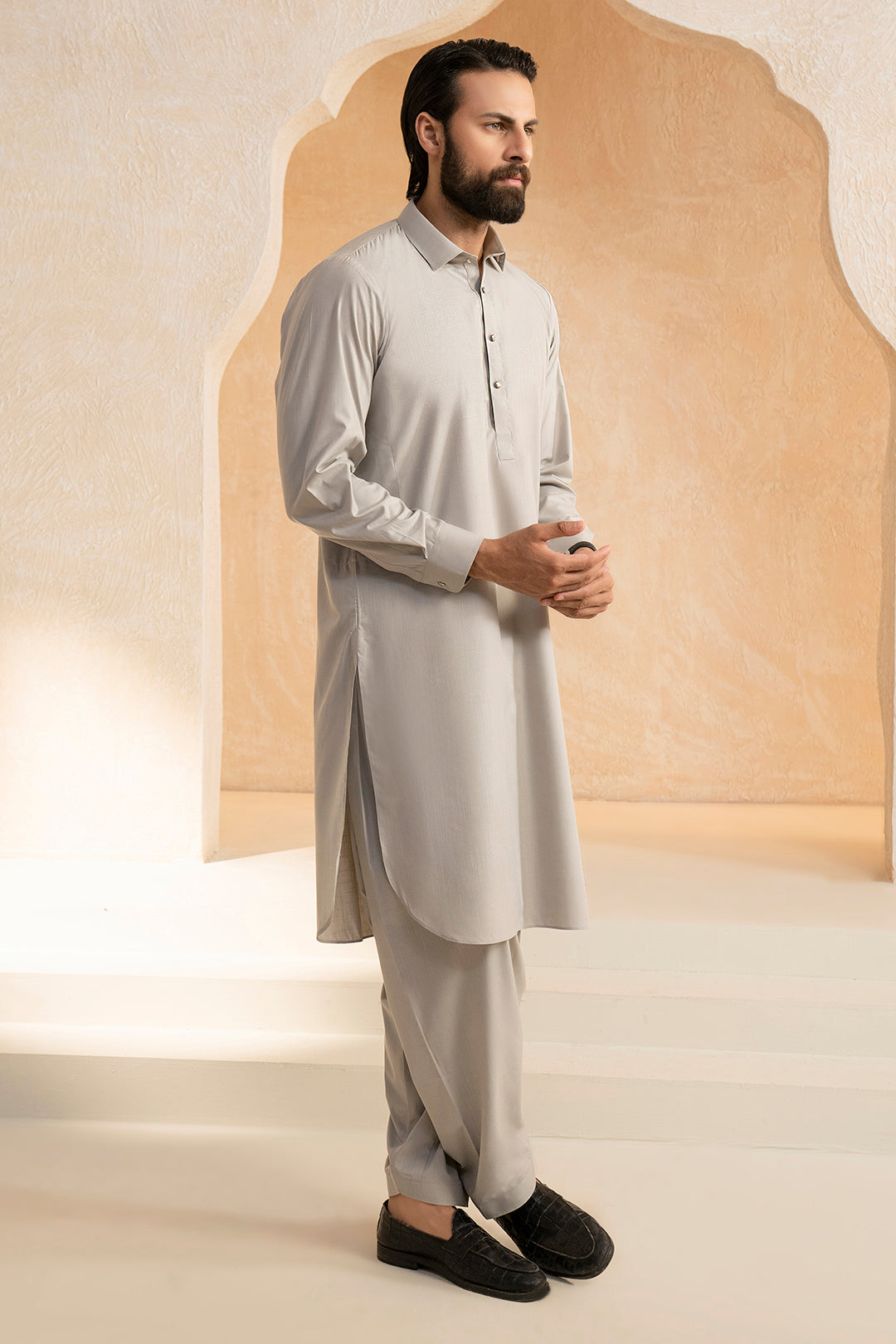 Beige Slub Textured Shalwar Kameez (2-Piece) - Image 5