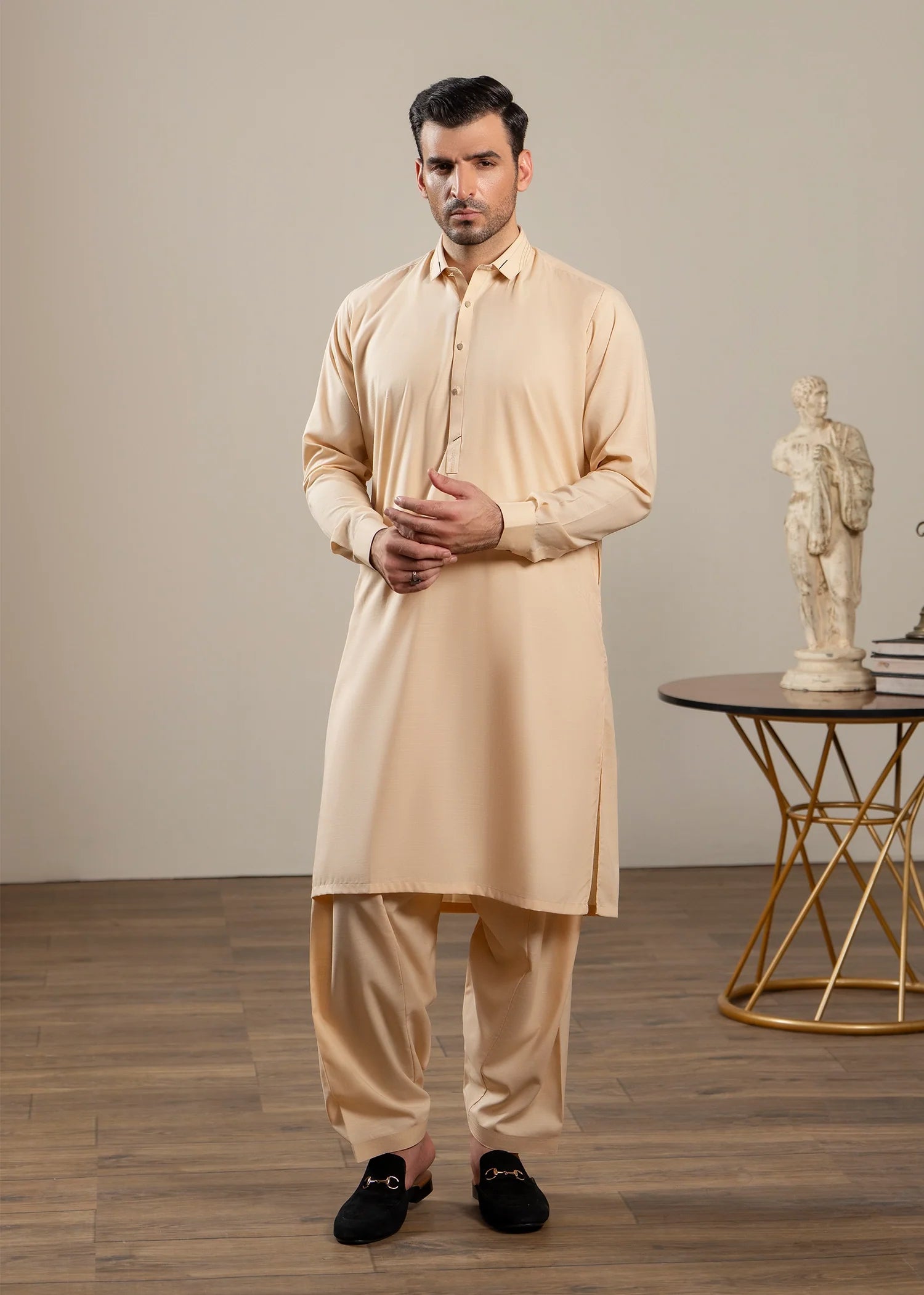 Skin Wash & Wear Collared Shalwar Kameez (2-Piece) - Image 1