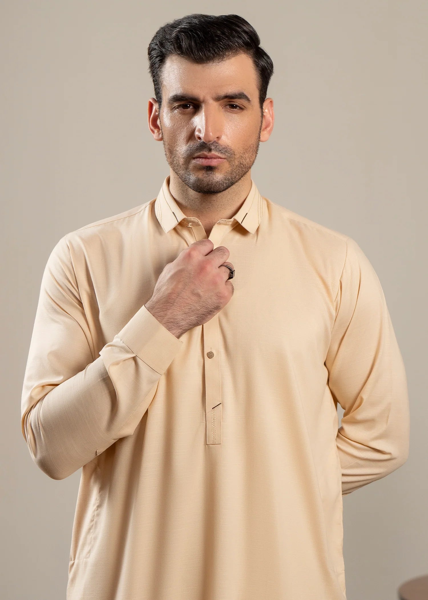 Skin Wash & Wear Collared Shalwar Kameez (2-Piece) - Image 2