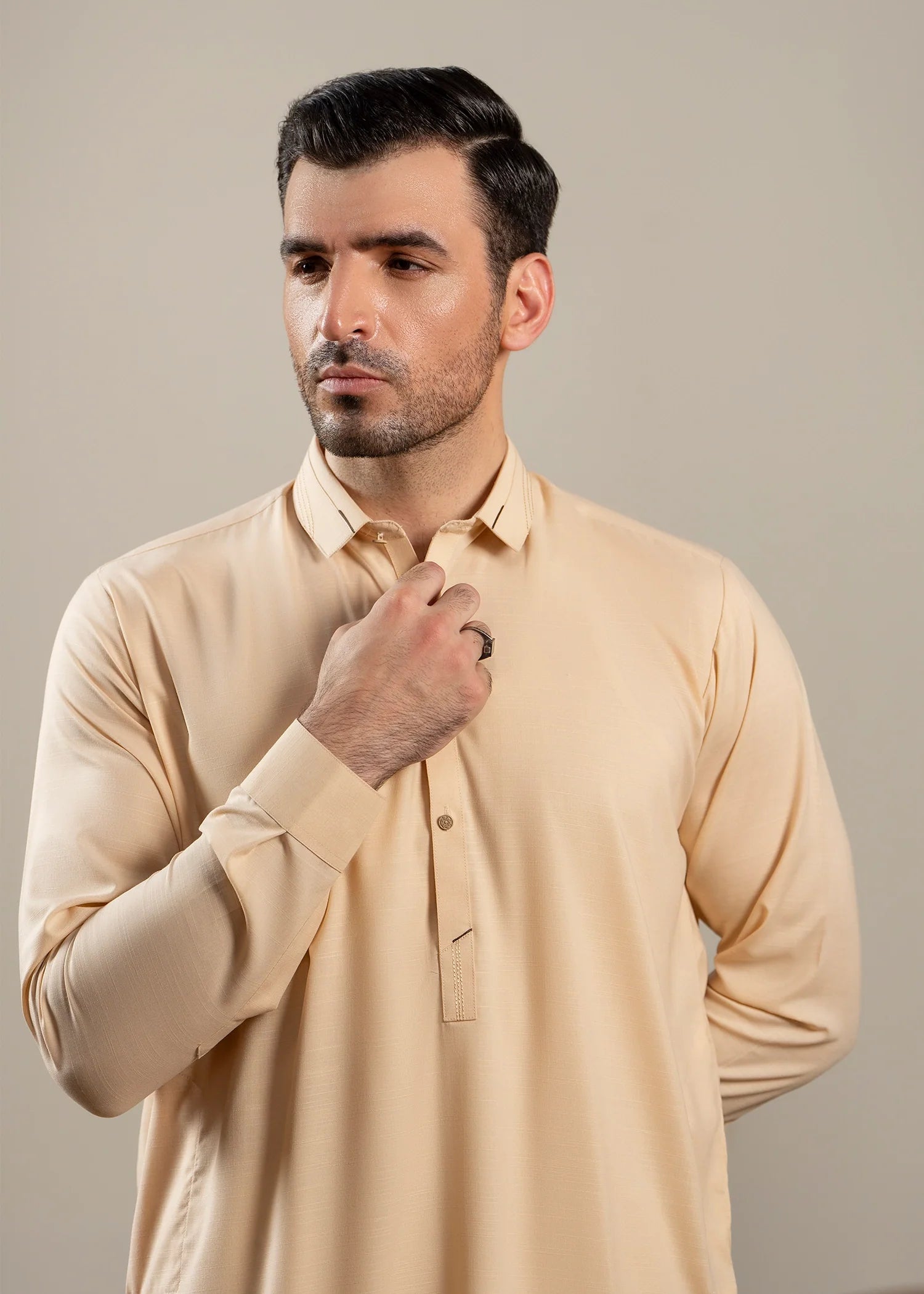 Skin Wash & Wear Collared Shalwar Kameez (2-Piece) - Image 3