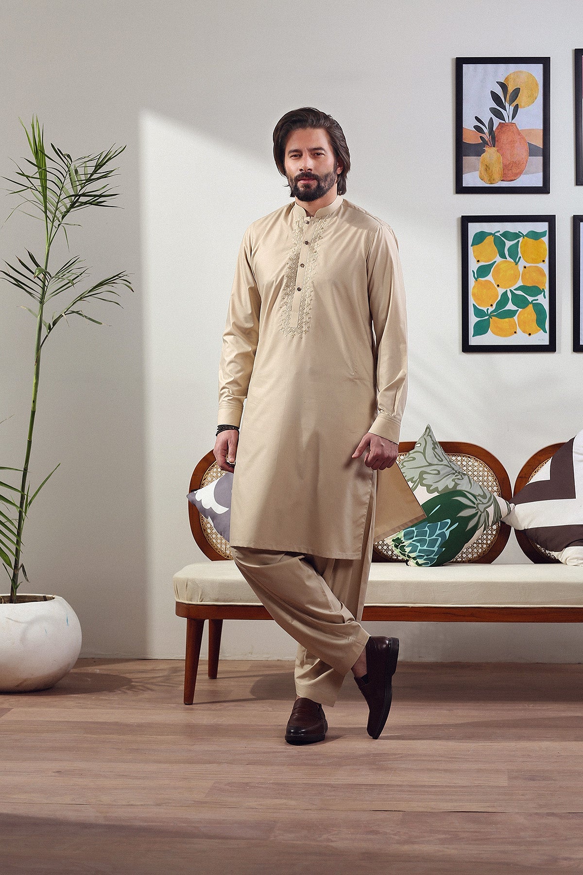 Skin Embroidered Wash-and-Wear Kurta Shalwar (2-Piece) - Image 1