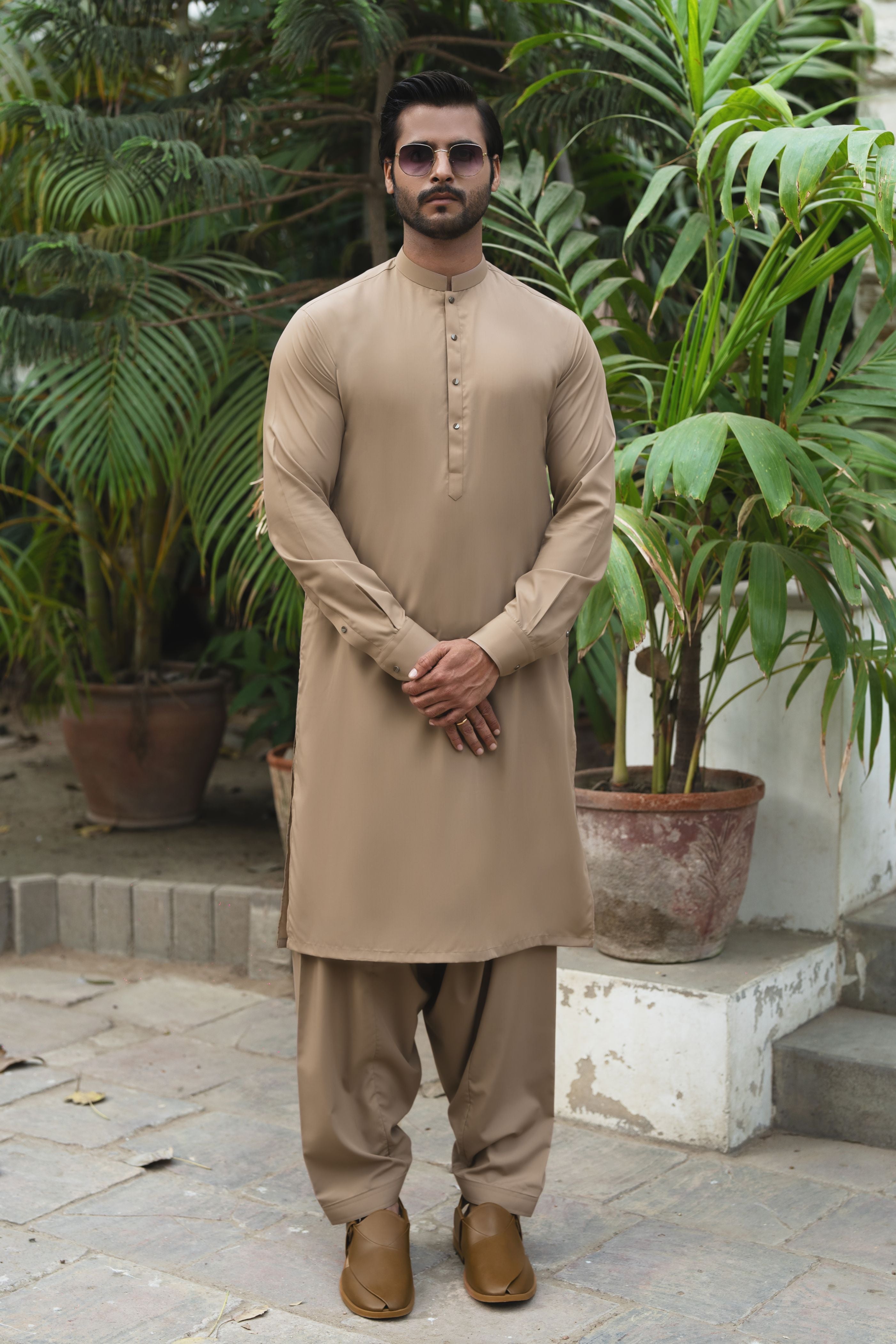 Light Beige Wash & Wear Shalwar Kameez (2-Piece) - Image 1