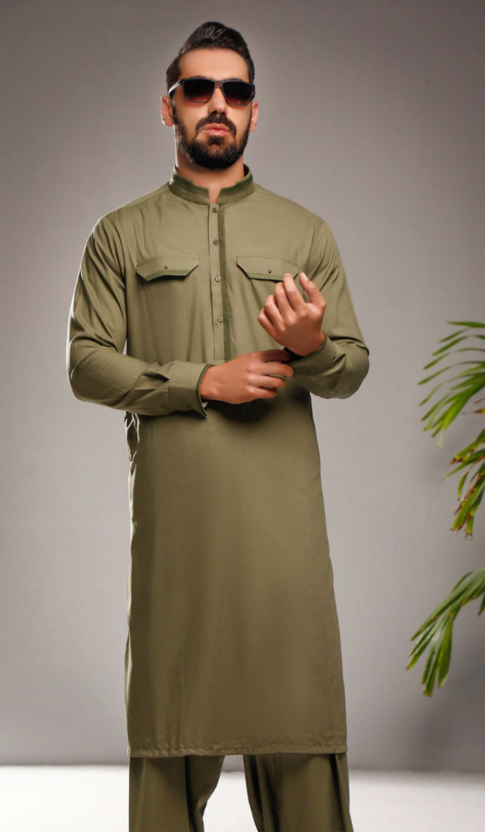 Sand Beige Plain Cotton Pathani Suit (2-Piece) - Image 1