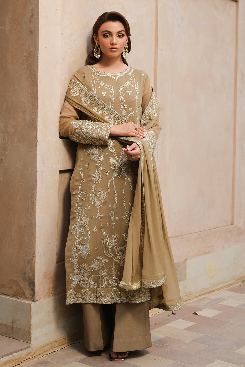 Pakistani Prairie Sand Embroidered Chiffon Salwar Kameez (3-Piece) - Image 1