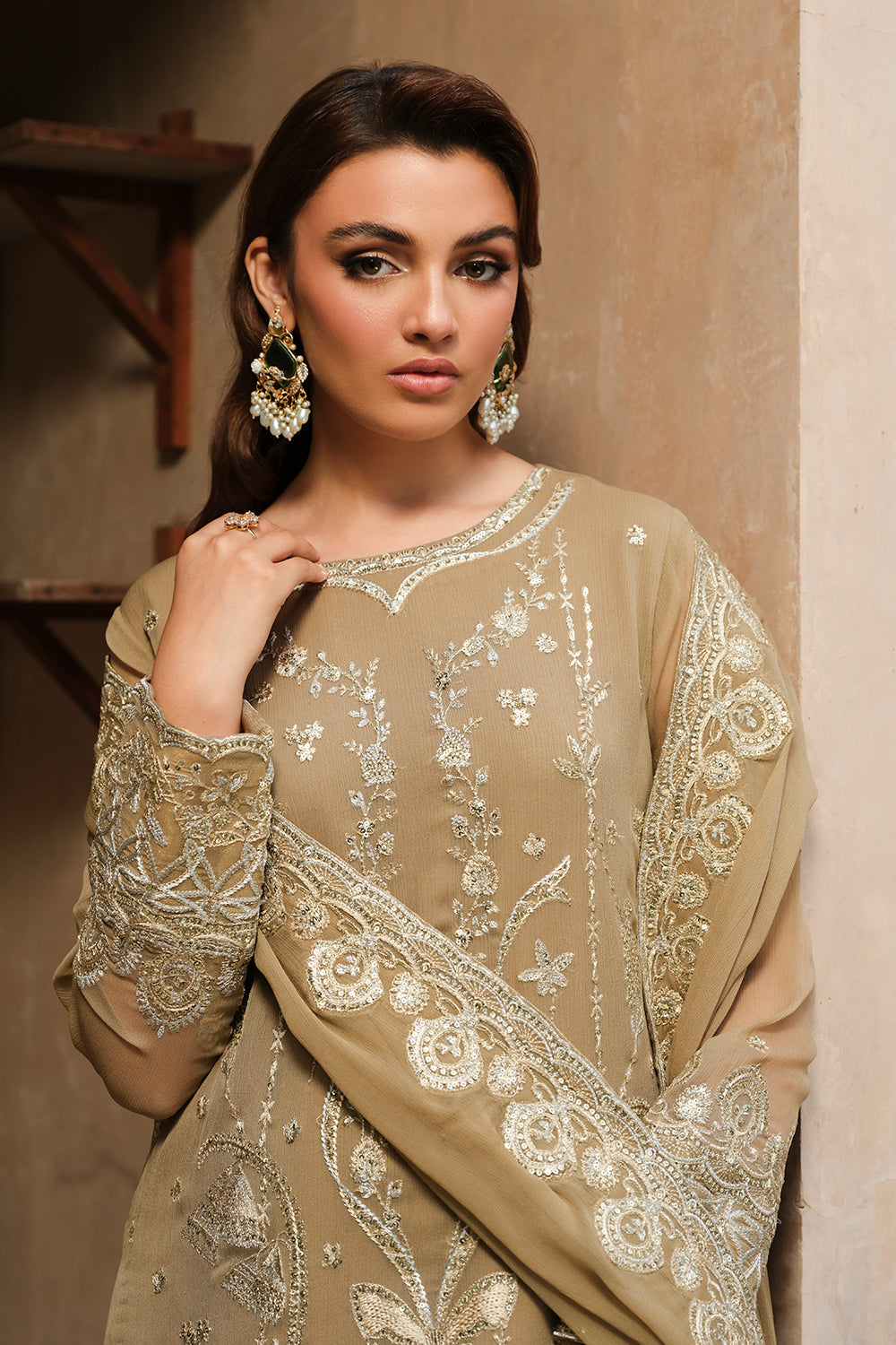 Pakistani Prairie Sand Embroidered Chiffon Salwar Kameez (3-Piece) - Image 7