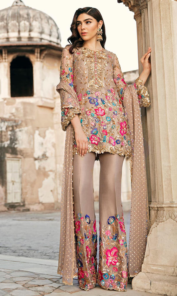 Pakistani Cappuccino Zardozi Chiffon Salwar Kameez (3-Piece) - Image 4