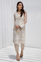 Beige Embroidered Cotton Net Salwar Kameez (3-Piece) - Image 3