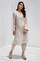 Beige Embroidered Cotton Net Salwar Kameez (3-Piece) - Image 4