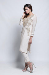 Beige Embroidered Cotton Net Tunic (2-Piece) - Image 3