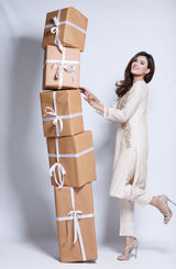 Beige Embroidered Cotton Net Tunic (2-Piece) - Image 4