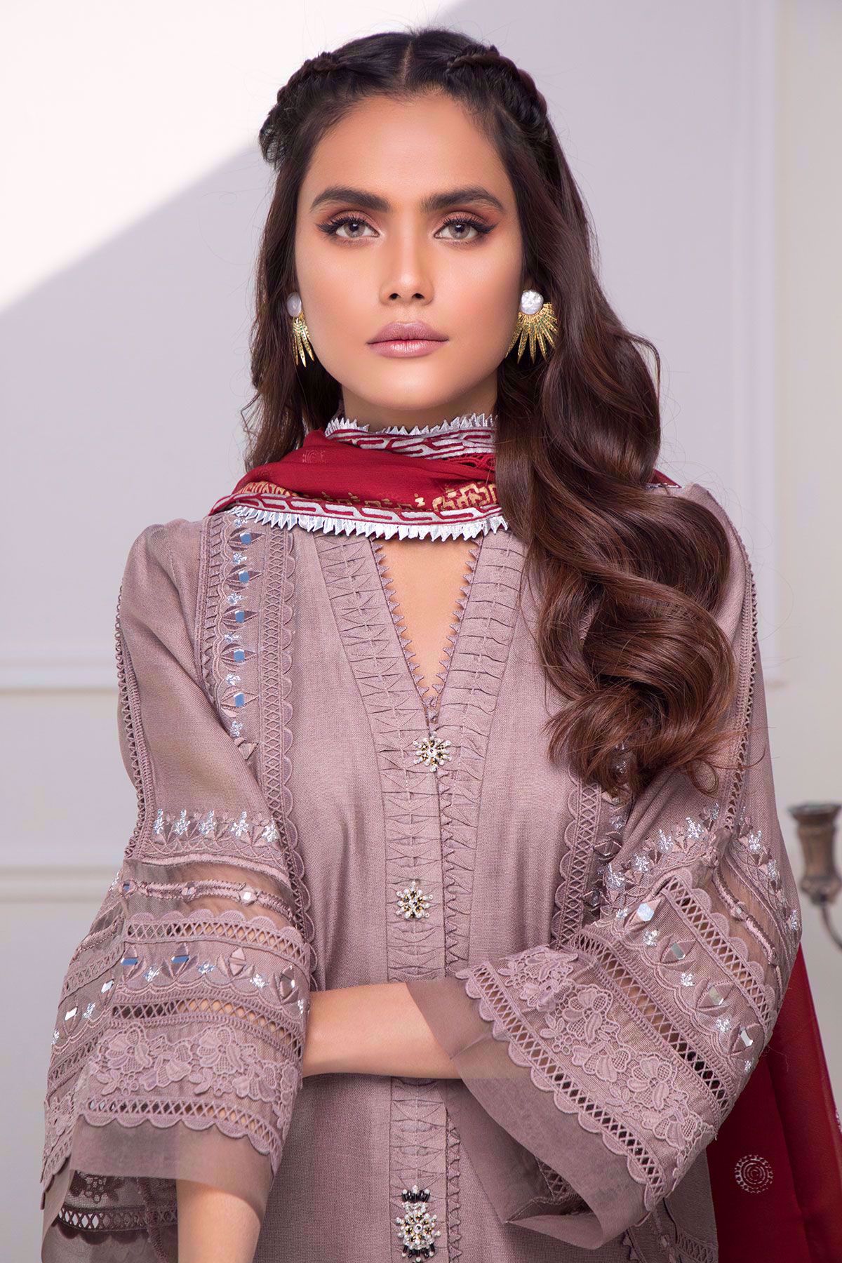 Pakistani Taupe Mirror Work Cotton Net Salwar Kameez (3-Piece) - Image 3