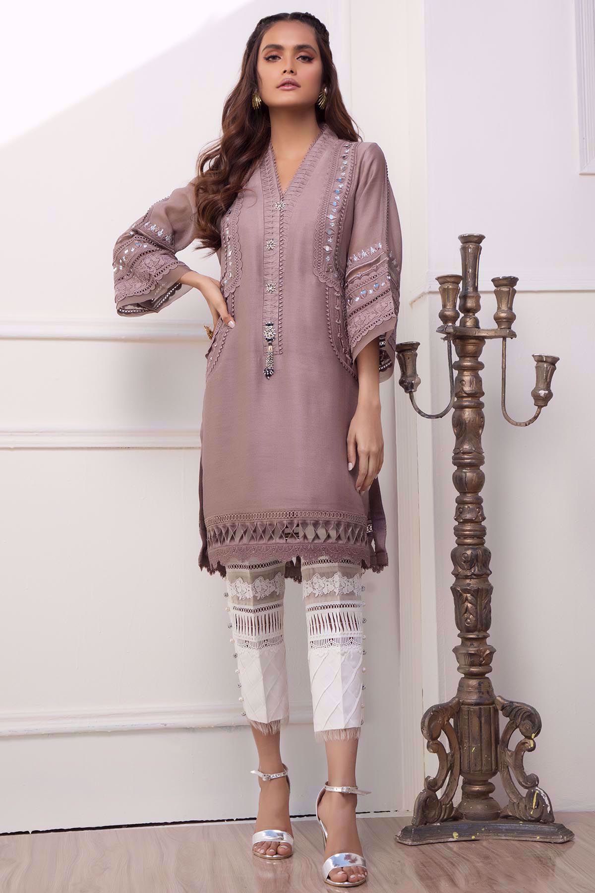 Pakistani Taupe Mirror Work Cotton Net Salwar Kameez (3-Piece) - Image 6