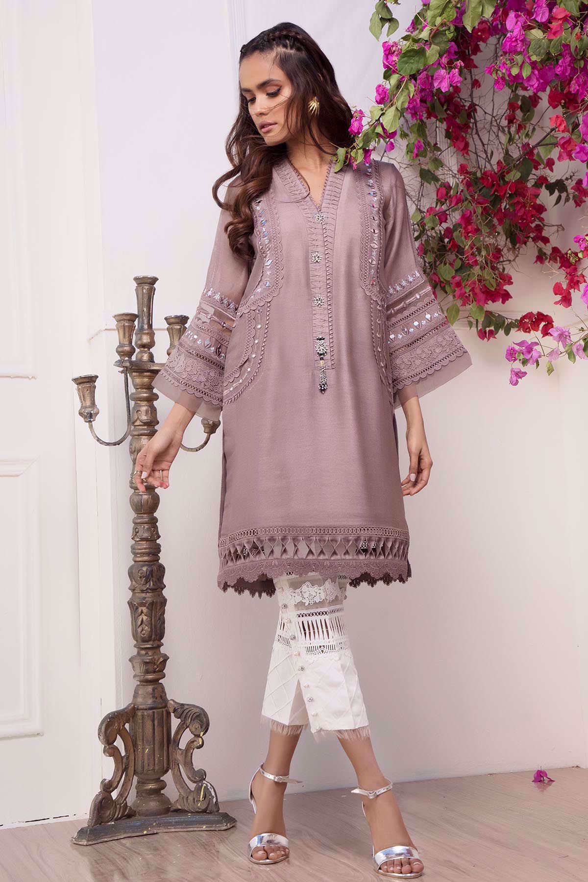 Pakistani Taupe Mirror Work Cotton Net Salwar Kameez (3-Piece) - Image 7