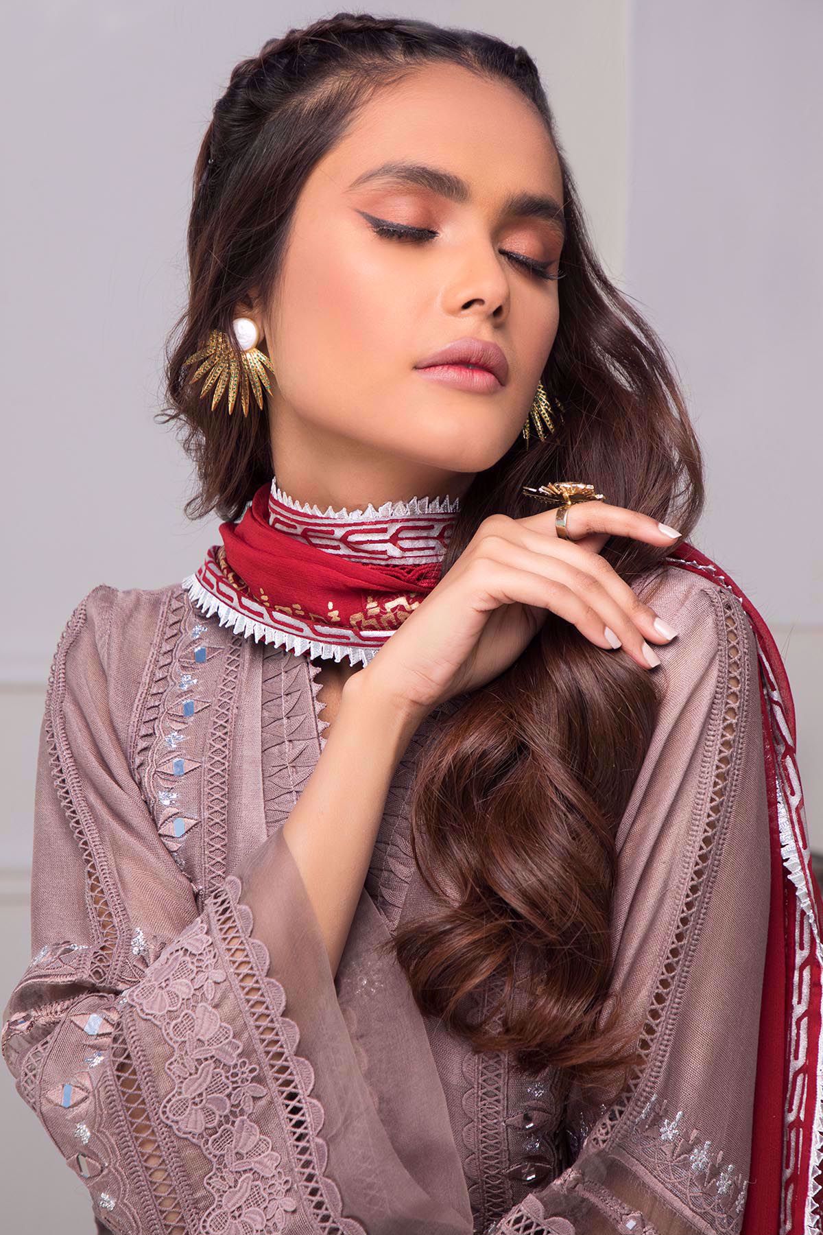 Pakistani Taupe Mirror Work Cotton Net Salwar Kameez (3-Piece) - Image 8