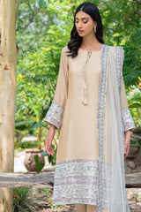 Nude Embroidered Cotton Net Salwar Kameez (3-Piece) - Image 8