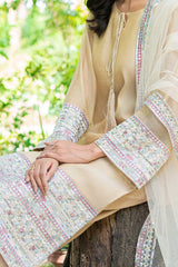 Nude Embroidered Cotton Net Salwar Kameez (3-Piece) - Image 9