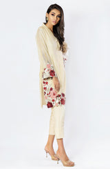 Beige Multi-Floral Cotton Net Salwar Kameez (2-Piece) - Image 4