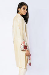 Beige Multi-Floral Cotton Net Salwar Kameez (2-Piece) - Image 5