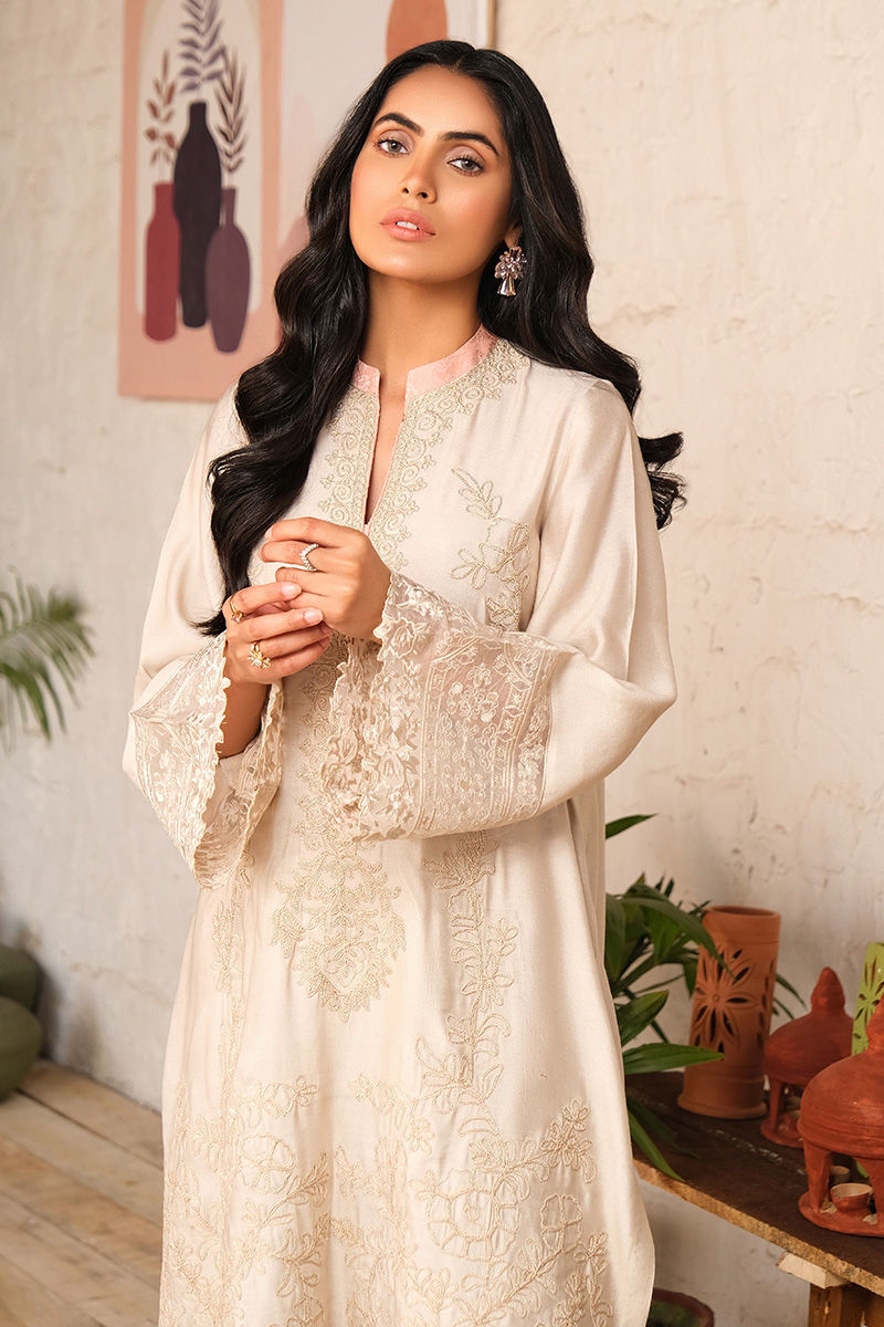 Pakistani Skin Embroidered Cotton Net Salwar Kameez (3-Piece) - Image 2