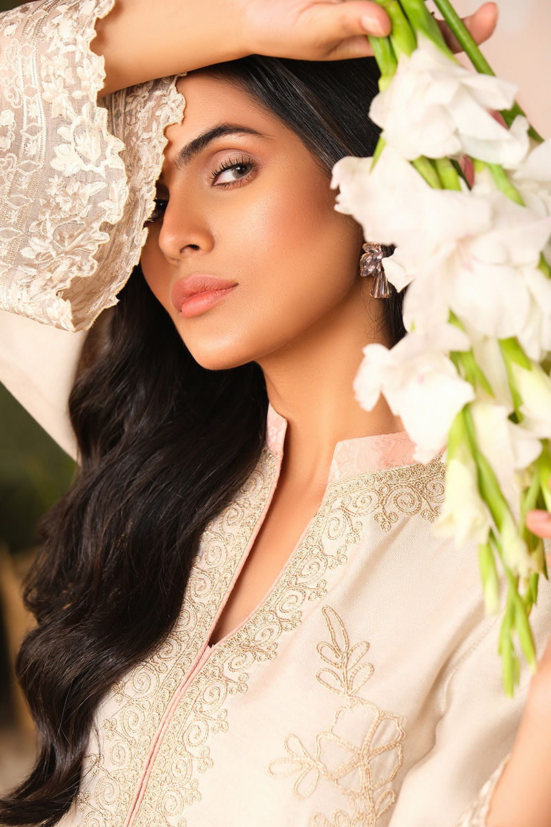 Pakistani Skin Embroidered Cotton Net Salwar Kameez (3-Piece) - Image 3