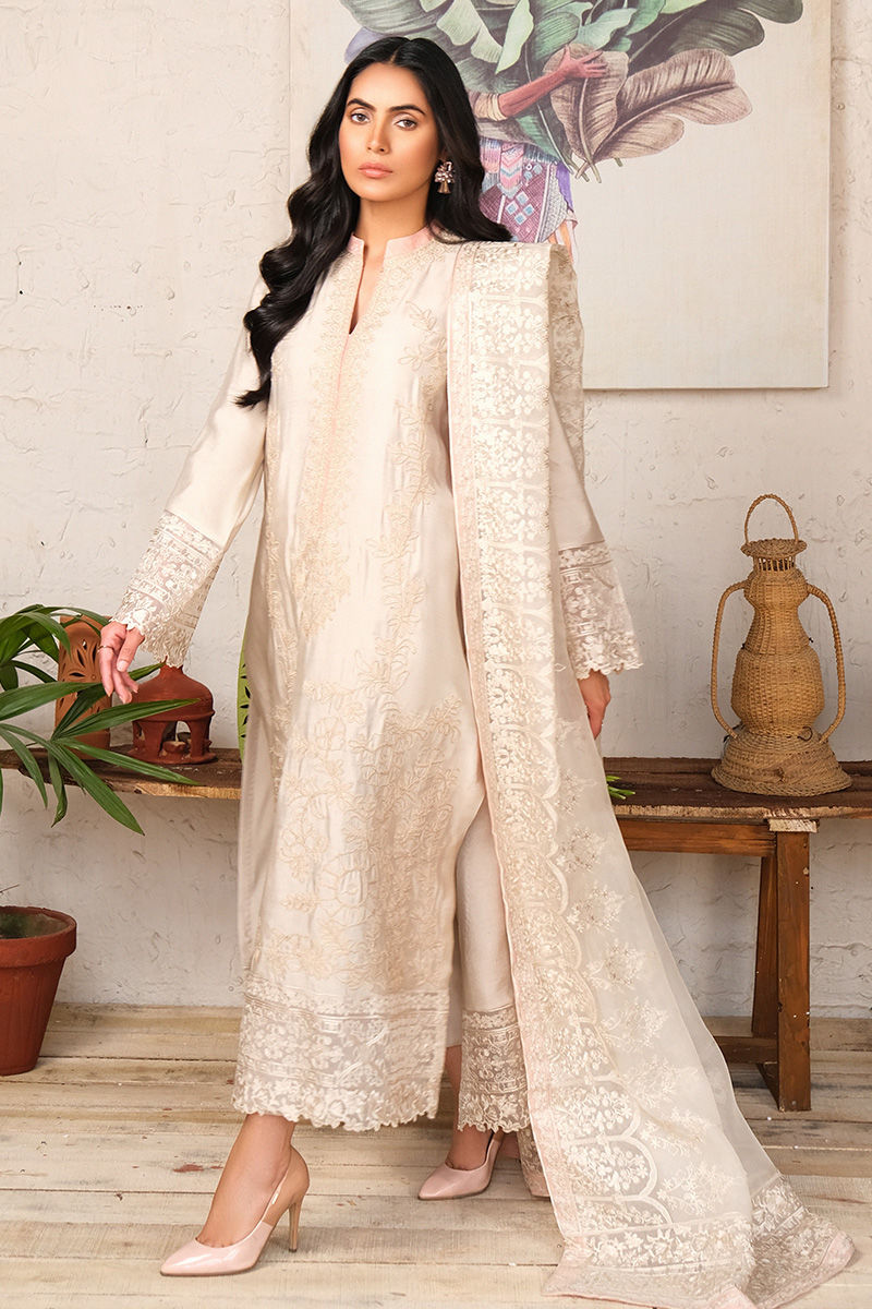 Pakistani Skin Embroidered Cotton Net Salwar Kameez (3-Piece) - Image 4