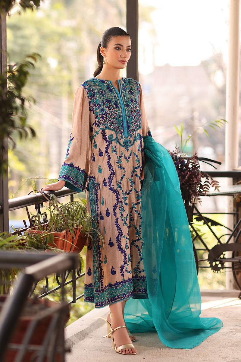 Pakistani Sesame Embroidered Cotton Net Salwar Kameez (3-Piece) - Image 1