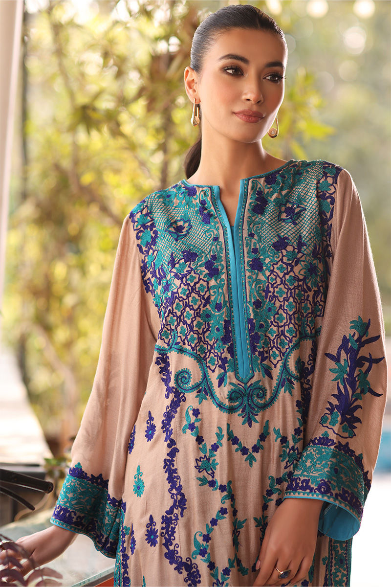 Pakistani Sesame Embroidered Cotton Net Salwar Kameez (3-Piece) - Image 4