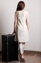 Beige Embroidered Cotton Net Salwar Kameez (2-Piece) - Image 3