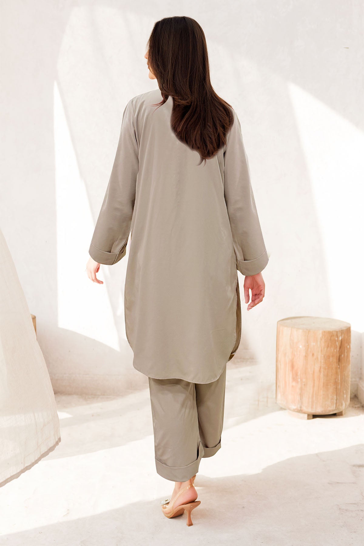 Pakistani Taupe Dyed Crepe Salwar Kameez (2-Piece) - Image 2