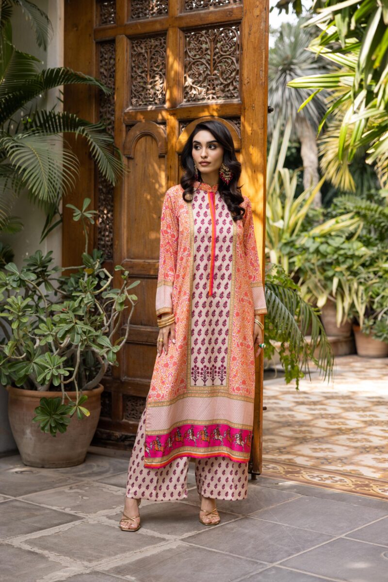 Pakistani Beige Digital Printed Crepe Georgette Kurta Set (2-Piece) - Image 1