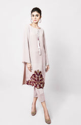 Pakistani Beige Appliqué Georgette Chiffon Salwar Kameez (2-Piece) - Image 2