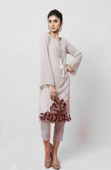 Pakistani Beige Appliqué Georgette Chiffon Salwar Kameez (2-Piece) - Image 3