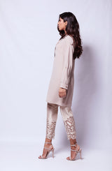 Pakistani Beige Appliqué Georgette Chiffon Salwar Kameez (2-Piece) - Image 4