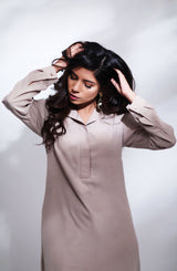 Pakistani Beige Appliqué Georgette Chiffon Salwar Kameez (2-Piece) - Image 5