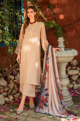 Beige Organza Floral Georgette Chiffon Salwar Kameez (3-Piece) - Image 3