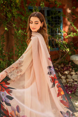 Beige Organza Floral Georgette Chiffon Salwar Kameez (3-Piece) - Image 4