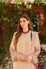 Beige Organza Floral Georgette Chiffon Salwar Kameez (3-Piece) - Image 7