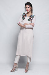 Beige Crystal Georgette Chiffon Salwar Kameez (2-Piece) - Image 2